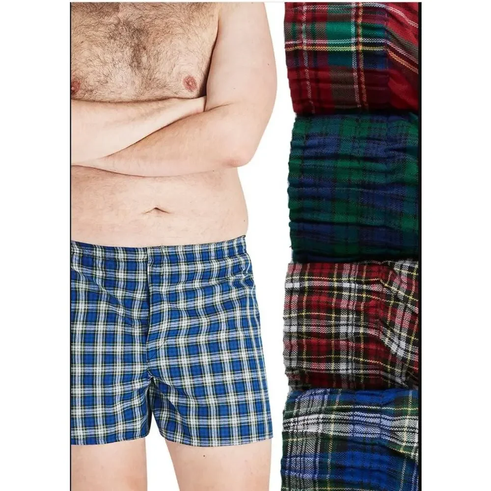 Hanes Ultimate Big Man Woven Boxers 4-Pack 2XB NIP Plaid Cotton Tagless
